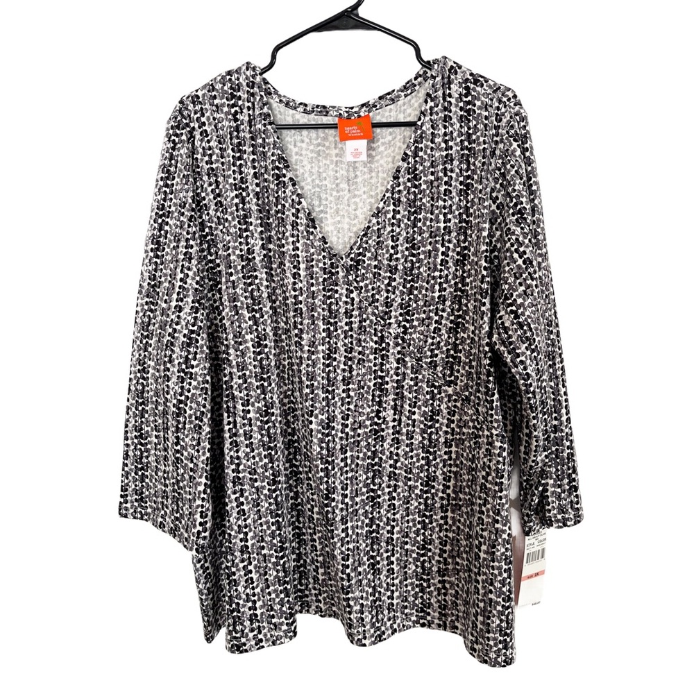 Hearts of Palm V-Neck Top 3/4 Sleeves 2X NEW